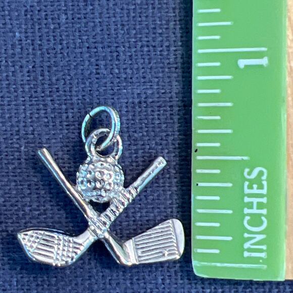 Sterling Silver GOLF Clubs Ball Charm Pendant - Picture 1 of 3